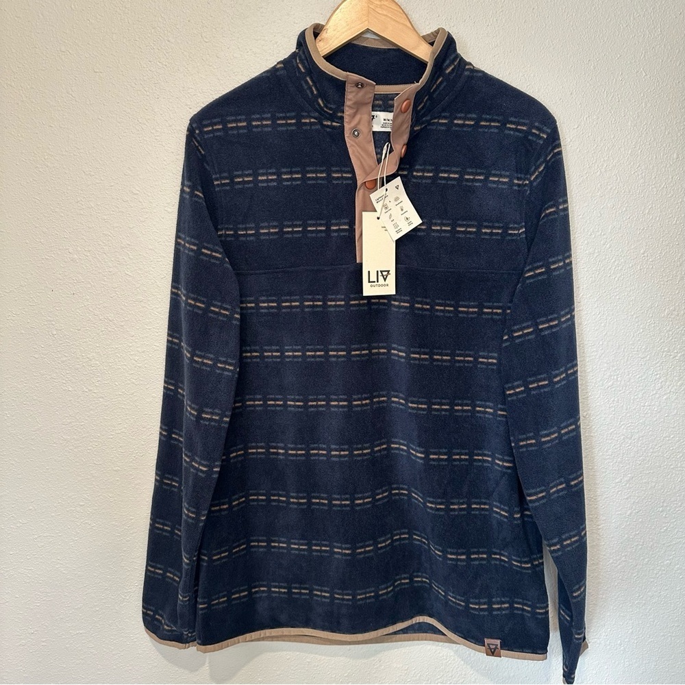 **NWT** LIV Outdoors Men's Navy Patterned Quarter Snap Fleece Pullover